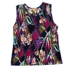 Trippy Floral Art Deco daffodil abstract 80s ribbed stretchy polyester tank top